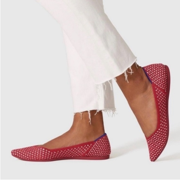 Rothy's Red and White Pointed Knit Flats - Picture 2 of 9